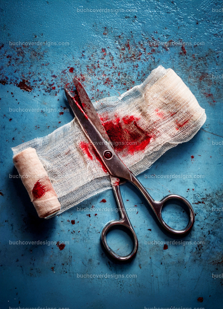 verband mit blut und schere | Entdecken Sie kreative Buch Cover Designs für Self-Publishing-Autoren und Verlage! Unsere maßgeschneiderten Designs ziehen Leser an und bringen Ihre Geschichten visuell zum Leben. Lassen Sie uns Ihr perfektes Cover gestalten!
