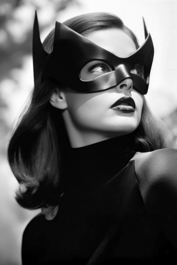 2311024 - Mysteriöse Frau | Ein Frau mit Augenmaske im Stil einer klassischen Schwarzweißfotografie.