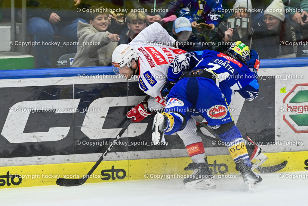 EC IDM WÄRMEPUMPEN VSV vs. EC KAC | #24 Strong Steven EC KAC, #74 COATTA Max EC VSV, EC IDM WÄRMEPUMPEN VSV vs. EC KAC, EC IDM WÄRMEPUMPEN VSV vs. EC KAC am 02.02.2025 in Villach (Stadthalle Villach), Austria, (Photo by Bernd Stefan)