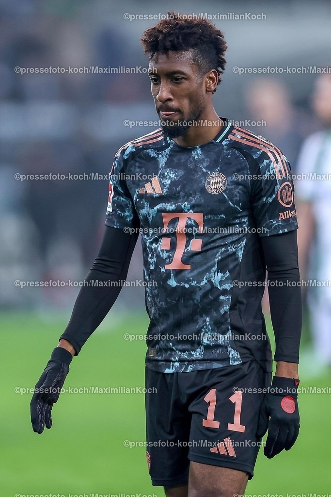 BMG11012502272 | 11.01.2025, Fußball, Borussia Mönchengladbach - FC Bayern München, 1. Fußball Bundesliga, Borussia-Park, Saison 2024 2025: Kingsley Coman (Bayern #11)DFB regulations prohibit any use of photographs as image sequences and or quasi-video.