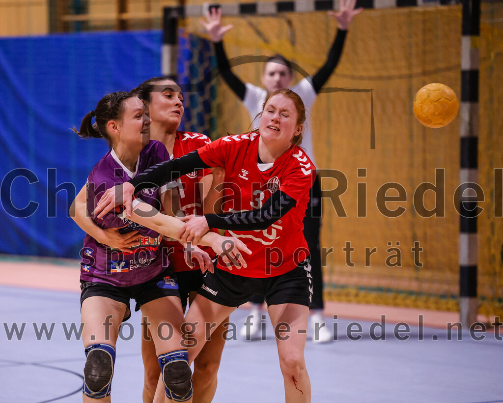2025-01-18_067_SpVgg_Altenerding_gegen_TV_Altoetting | Erding, Deutschland, 18.01.2025:Handball, Bezirksoberliga Frauen Altbayern 2024 / 2024, 11. Spieltag, SpVgg Altenerding gegen TV Altötting, Endergebnis: 19:24Julia Kranich (SpVgg Altenerding, #9), Anna-Maria Niedermaier (TV Altötting, #3)Foto: Christian Riedel / fotografie-riedel.net