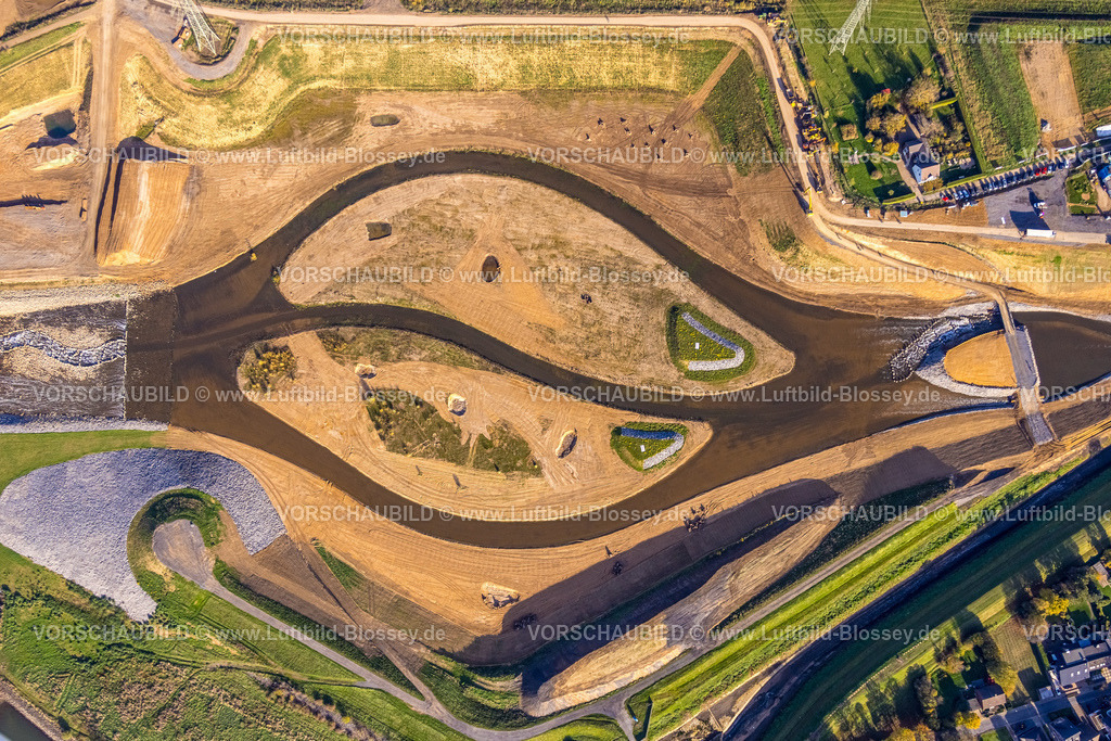 Dinslaken221102396Emschermuendung | Luftbild der alten und der neuen Emschermündung auf der Stadtgrenze zwischen Dinslaken und Voerde, Mündung in den Fluß Rhein, Emscherumbau, EGLV, Emschergenossenschaft, neue Emschermündung, Fischtreppe, Ruhrgebiet, Nordrhein-Westfalen, Deutschland