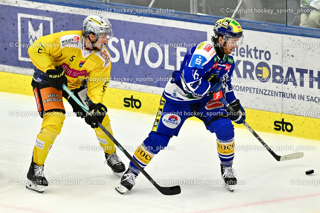 EC IDM WÄRMEPUMPEN VSV vs. Vienna Capitals | #5 Dominic Hackl Vienna Capitals, #16 Kevin Hancock EC VSV, EC IDM WÄRMEPUMPEN VSV vs. Vienna Capitals, EC IDM WÄRMEPUMPEN VSV vs. Vienna Capitals am 16.11.2025 in Villach (Stadthalle Villach), Austria, (Photo by Bernd Stefan)
