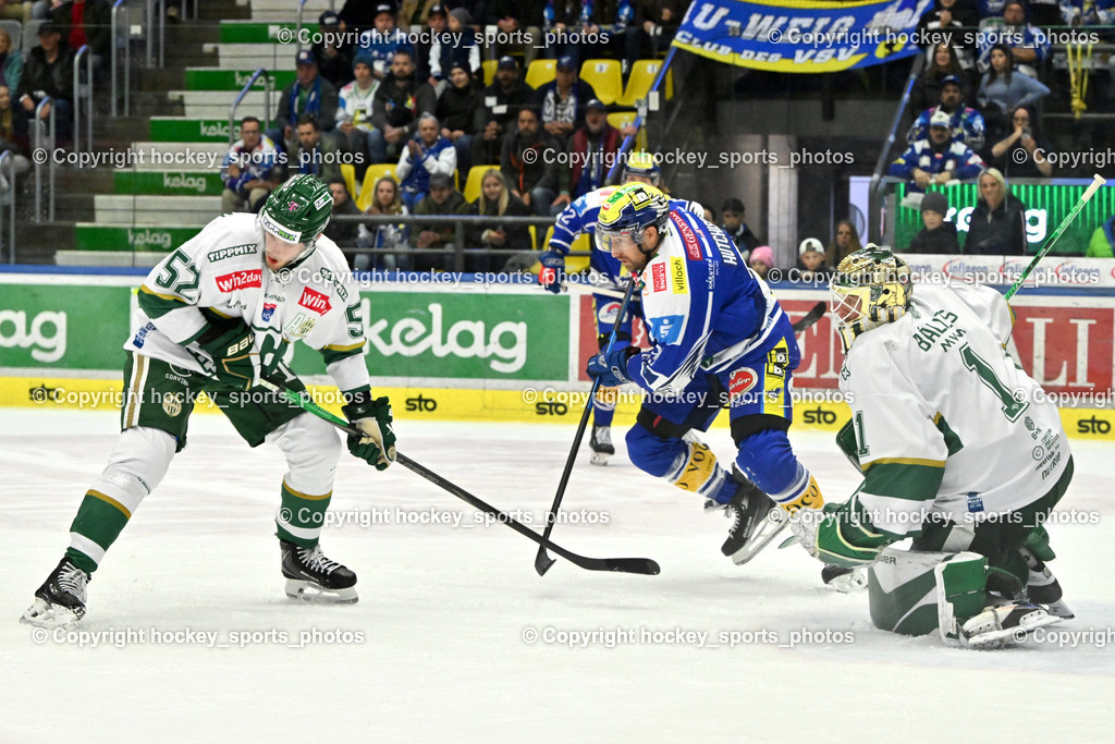 EC IDM WÄRMEPUMPEN VSV vs. FTC-TELEKOM JÉGKORONG | #52 Rasmus Bengtsson FTC-Telekom, #91 Nick Hutchison EC VSV, #1 Bence Balizs FTC-Telekom, EC IDM WÄRMEPUMPEN VSV vs. FTC-TELEKOM JÉGKORONG, EC IDM WÄRMEPUMPEN VSV vs. FTC-TELEKOM JÉGKORONG am 19.10.2025 in Villach (Stadthalle Villach), Austria, (Photo by Bernd Stefan)