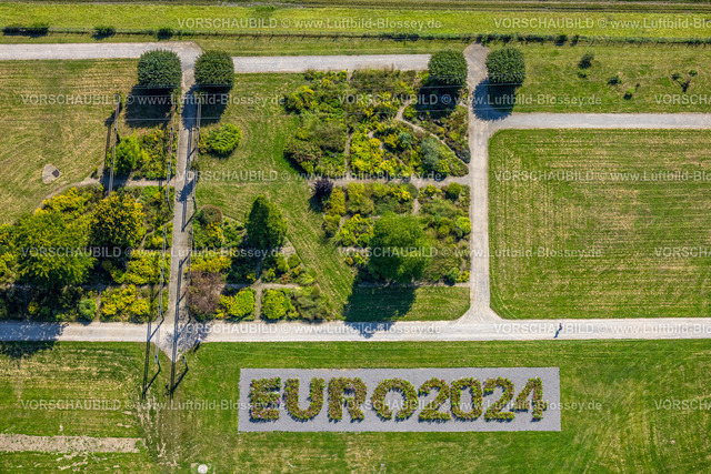 Gelsenkirchen240807218GE-Nord | Luftbild, EURO2024 Blumen-Schriftzug im Nordsternpark Bugapark, Horst, Gelsenkirchen, Ruhrgebiet, Nordrhein-Westfalen, Deutschland