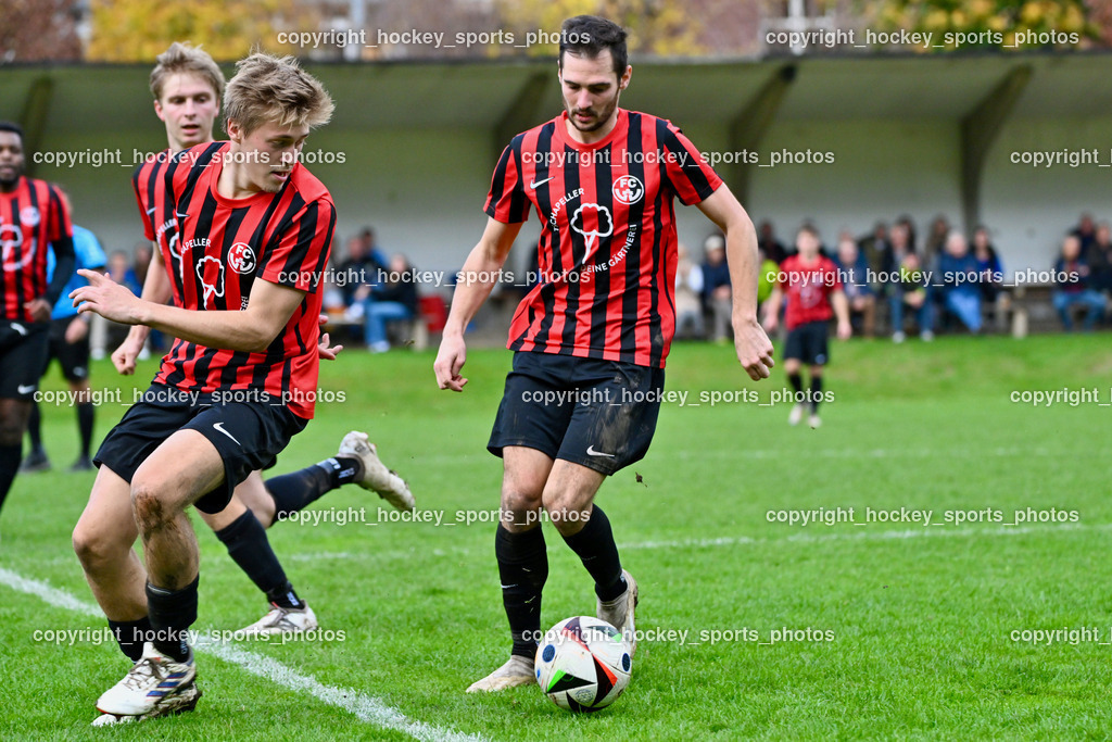 WSG Radenthein vs. FC Nussdorf Debant | #8 Dennis Müller FCWR Nussdorf Debant, #9 Dominik Sporer FCWR Nussdorf Debant, WSG Radenthein vs. FC Nussdorf Debant, WSG Radenthein vs. FC Nussdorf Debant am 26.10.2024 in Radenthein (Sportplatz Radenthein), Austria, (Photo by Bernd Stefan)