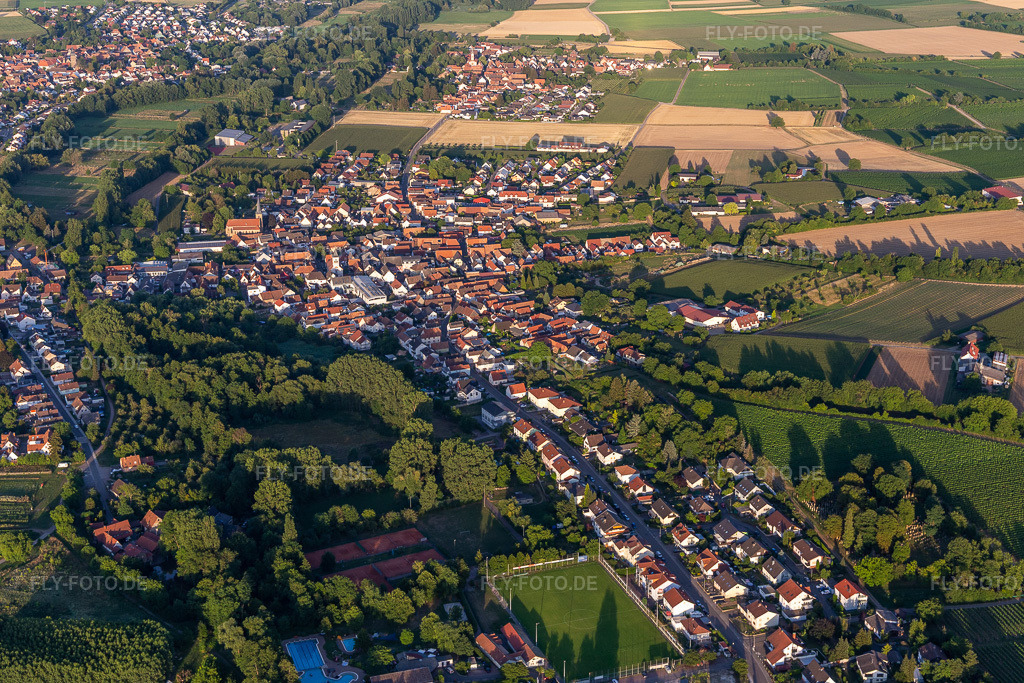 Luftbild:  im Ortsteil Ingenheim in Billigheim-Ingenheim im Bundesland Rheinland-Pfalz in Deutschland. Foto: IMG_133699.jpg vom 18.07.2022 durch Werner Riehm/FLY-FOTO.deBilligheim-Ingenheim