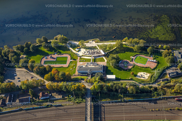 Hagen241005530 | Luftbild, Strandhaus Salitos Beach Hengsteysee mit Freibad Südufer, Bahngleise, Boele, Hagen, Ruhrgebiet, Nordrhein-Westfalen, Deutschland