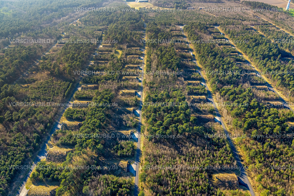 Olfen250405431 | Luftbild, Keller Pyro, Lagereinrichtung zur Miete in Olfen, Waldgebiet Hullerner Straße, Olfen-Kirchspiel, Olfen, Münsterland, Nordrhein-Westfalen, Deutschland