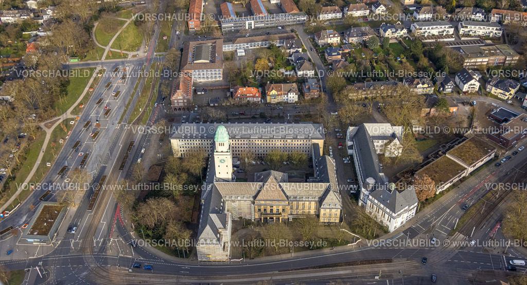 Gelsenkirchen250203386Nord | Luftbild, Rathaus und Stadtverwaltung Buer mit Rathausturm, ZOB Omnibusbahnhof Buer an der Goldbergstraße, Buer, Gelsenkirchen, Ruhrgebiet, Nordrhein-Westfalen, Deutschland