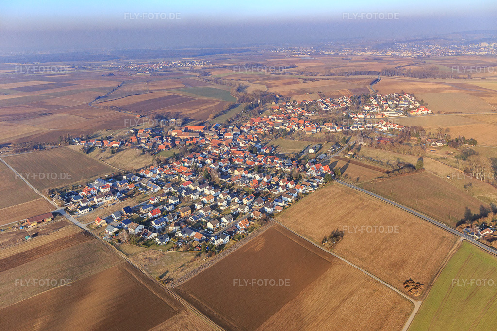 Luftbild: Ortsansicht von Südwesten im Ortsteil Habitzheim in Otzberg im Bundesland Hessen in Deutschland. Foto: IMG_096818.jpg vom 15.02.2017 durch Werner Riehm/FLY-FOTO.de