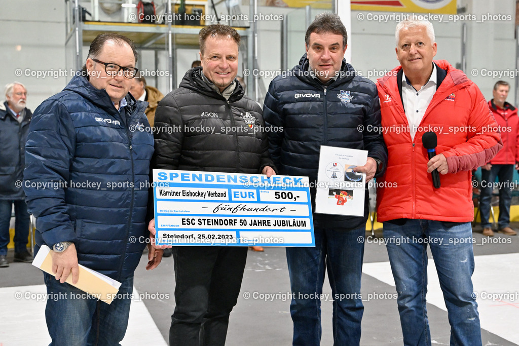 ESC Soccerzone Steindorf 50 Jahr Feier 26.2.2023 | Sportlicher Leiter ESC Steindorf, KEHV Präsident Michael Herzog Löschnig, Obmann ESC Steindorf Hans Tschernutter, ÖEHV Präsident Klaus Hartmann