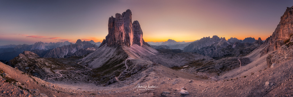 Abends bei den Drei Zinnen (3:1 Panorama) | Andre Wandrei - Nature Artworx - Realisiert mit Pictrs.com
