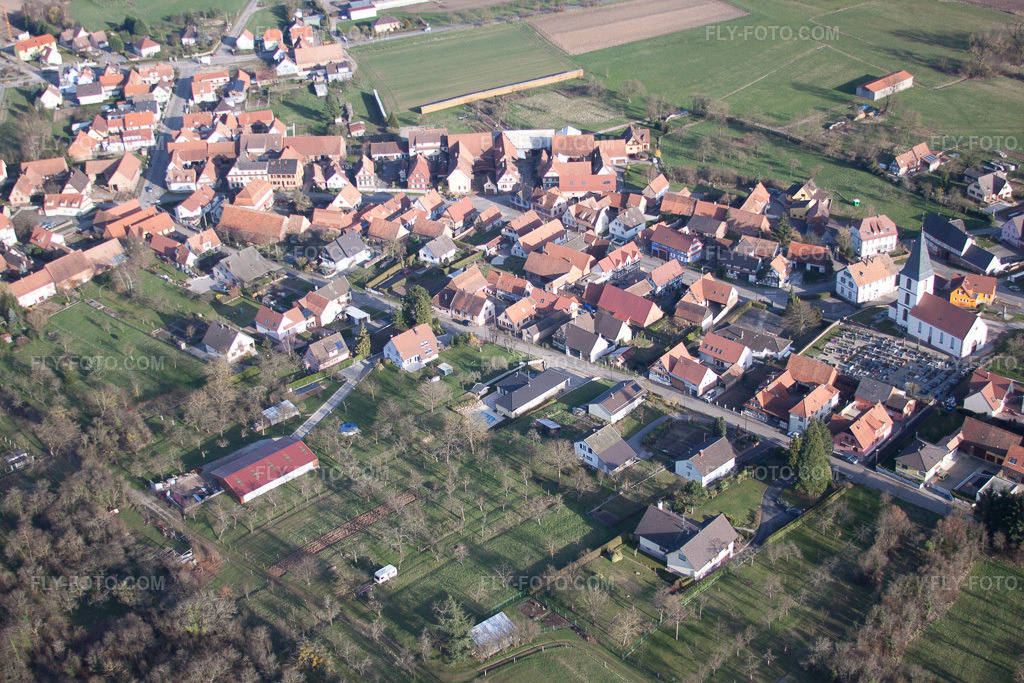 Aerial view: View of the town in Morsbronn-les-Bains in the state Bas-Rhin, France.Photo: IMG_38708.jpg taken on 03/20/2011 by Werner Riehm/FLY-FOTO.comResolution of the original: 4752 x 3168 px