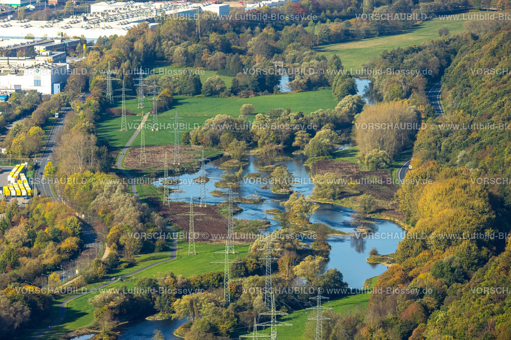 Hagen221016445 | Luftbild, Fluss Lenne Renaturierung, Lenne-Auen, Herbstfarben, Lennetal, Hagen, Ruhrgebiet, Nordrhein-Westfalen, Deutschland