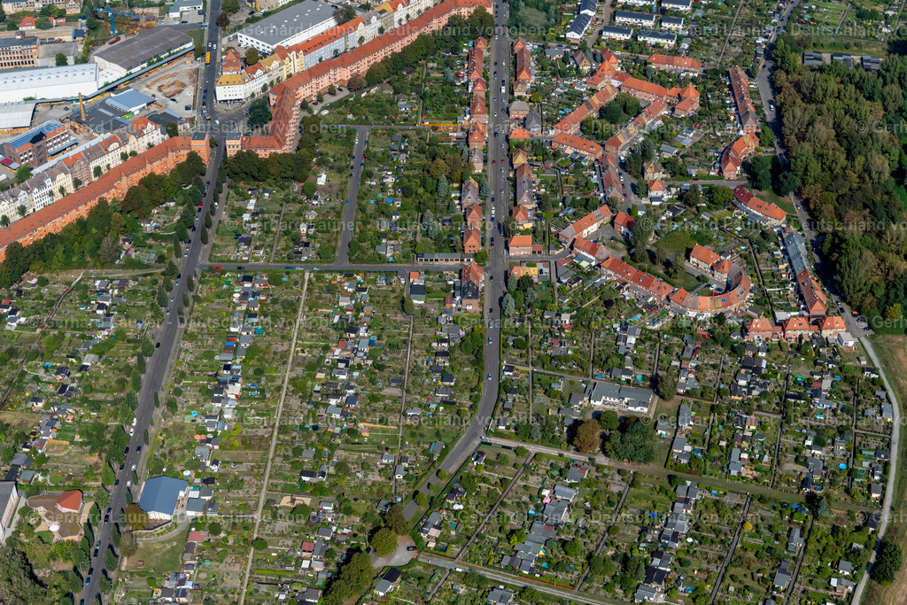 4041126 | LEIPZIG 15.09.2020 Wohngebiet einer Mehrfamilienhaussiedlung und Kleingartenanlage an der Beutstraße im Ortsteil Mockau in Leipzig im Bundesland Sachsen, Deutschland. // Residential area of a??a??a multi-family housing estate and allotment garden on Beutstrasse in the district Mockau in Leipzig in the state Saxony, Germany. Foto: Gerhard Launer