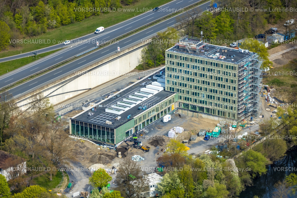 Arnsberg260402779 | Luftbild, Rathaus Stadtverwaltung Arnsberg an der Autobahn A46, Baustelle mit Neubau, Neheim, Arnsberg, Ruhrgebiet, Nordrhein-Westfalen, Deutschland