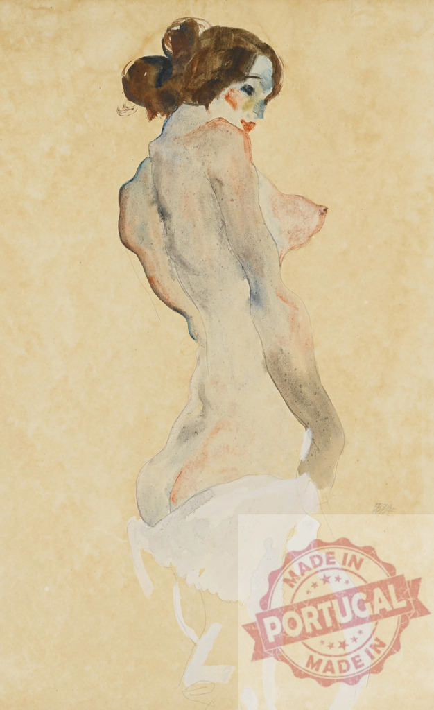 Egon Schiele Egon Schiele woman figure study nude body Expresssionism art | Egon Schiele capturing a woman's nude back in an expressive watercolor figure study - Realisiert mit Pictrs.com