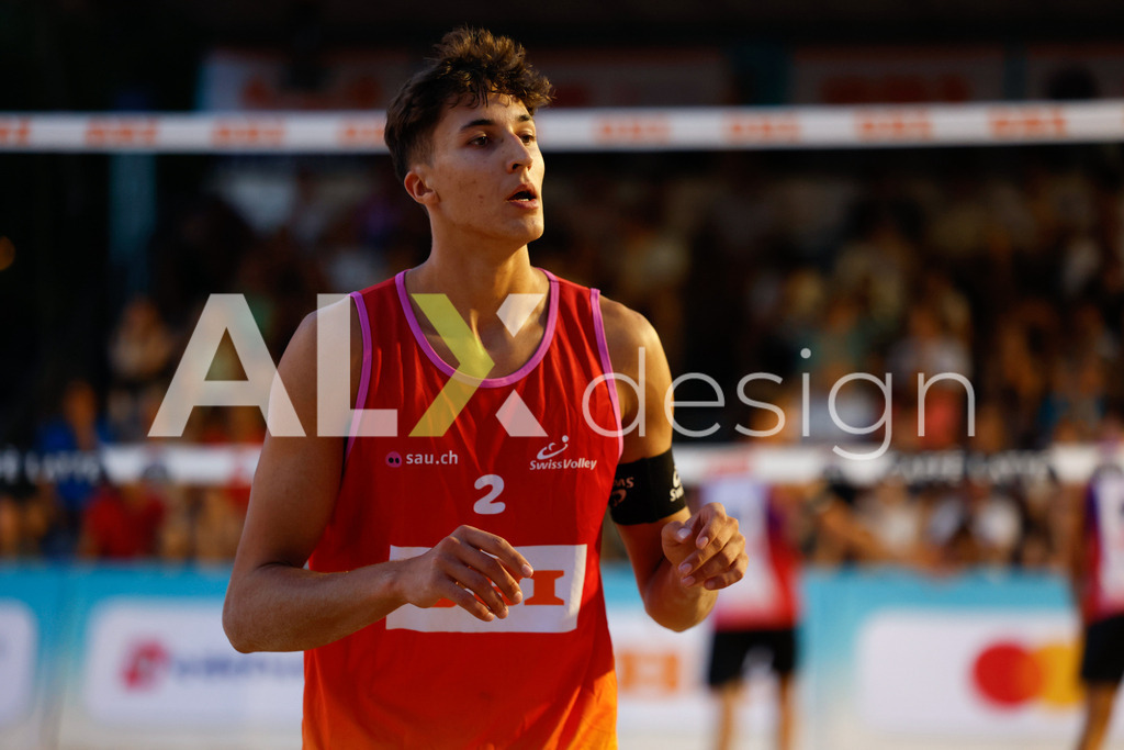 Obi BeachTour 2026 - Basel | BASEL, SWITZERLAND - JULY 17: LUC EMANUEL FLÜCKIGER (SUI) during the Obi BeachTour 2026 match between DILLIER / FLÜCKIGER (SUI) and ALLEMANN / LEFFLER (SUI) at Barfüsserplatz on July 17, 2026 in Basel, Switzerland. - Realisiert mit Pictrs.com