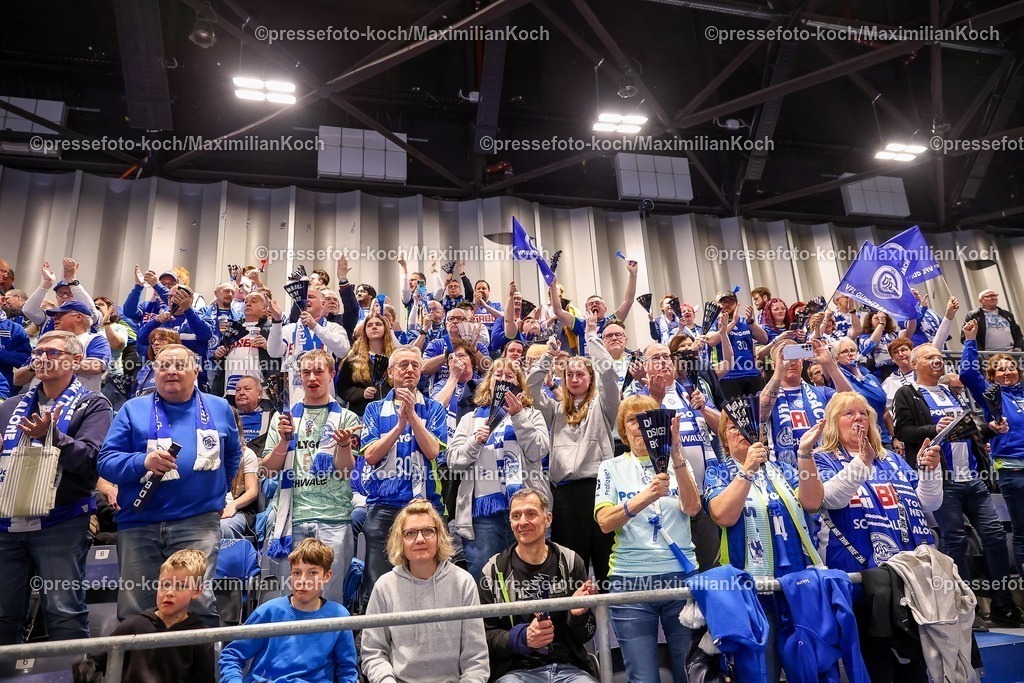 BHC02042601002 | 02.04.2026, Handball, HBL, Bergischer HC - VfL Gummersbach, Mitsubishi Electric HALLE Düsseldorf: Gummersbacher Fans feuern die Mannschaft an 