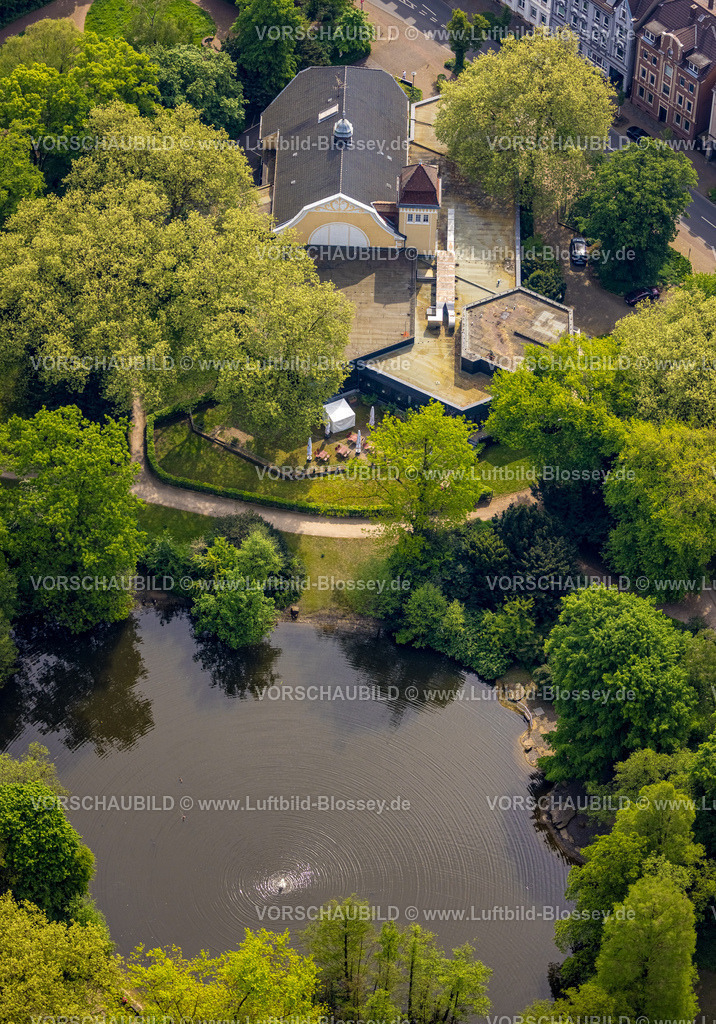 Herne240500541 | Luftbild, Mondpalast von Wanne-Eickel Theater und Events im Stadtgarten mit See, grüne Bäume, Wanne, Herne, Ruhrgebiet, Nordrhein-Westfalen, Deutschland