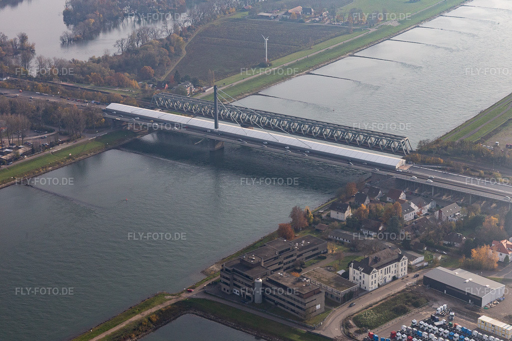 Luftbild: Baustelle der Rheinbrücke B10 im Ortsteil Maximiliansau in Wörth im Bundesland Rheinland-Pfalz in Deutschland. Foto: IMG_119819.jpg vom 24.11.2019 durch Werner Riehm/FLY-FOTO.de