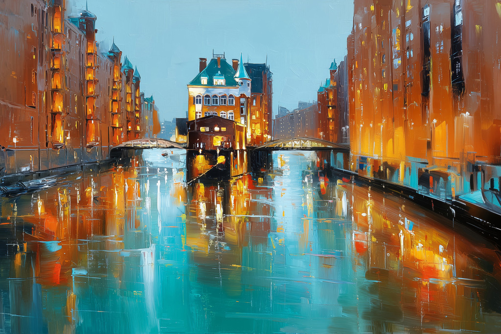 10251004 - Wasserschloss wie gemalt | Das Wasserschloss in der Speicherstadt im beeindruckenden Gemälde-Stil.