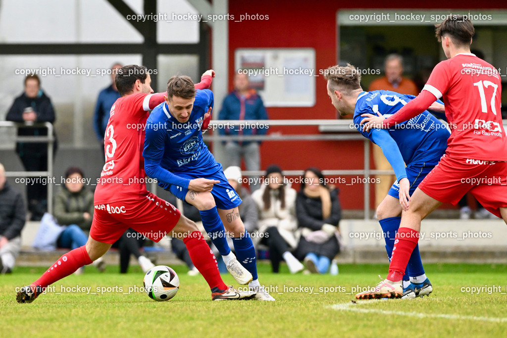 SV Rothenthurn vs. Union Matrei | #23 Marco Moser SV Rothenthurn, #20 Luca Ronacher Matrei, #19 Luca Jakob Blassnig Matrei, #17 Janis Pflügl SV Rothenthurn, SV Rothenthurn vs. Union Matrei, SV Rothenthurn vs. Union Matrei am 09.11.2024 in Rothenthurn (Sportplatz Rothenthurn), Austria, (Photo by Bernd Stefan)