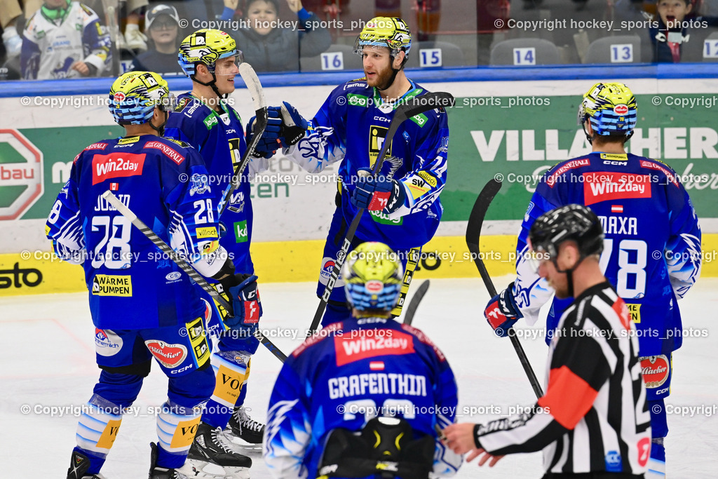 EC IDM Wärmepumpen VSV vs. HKSZ Olimpija 6.11.2022 | Jubel EC VSv Mannschaft, #74 Moderer Kevin, #28 Joslin Derek, #91 Wetzl Niklas, #78 Maxa Felix