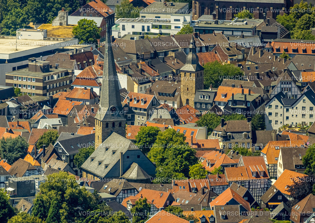 Hattingen230708401 | Luftbild, Altstadt mit evang. St.-Georgs-Kirche und Turm Reformierte Kirche am Obermarkt, Hattingen, Ruhrgebiet, Nordrhein-Westfalen, Deutschland