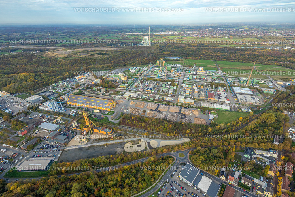 Bergkamen221013027 | Luftbild, Bayer AG, Chemiewerk, Herbstwald, Bergkamen, Ruhrgebiet, Nordrhein-Westfalen, Deutschland