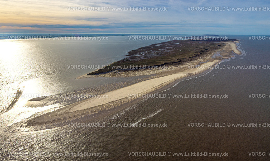 Wittmund251106142Spiekeroog | Luftbild, Gesamtansicht Ostfriesische Insel Spiekeroog, Nordstrand und Ostplate Wildnisgebiet, Ostende mit Fernsicht und blauer Himmel mit Horizont, Spiekeroog, Norddeutschland, Ostfriesland, Niedersachsen, Deutschland