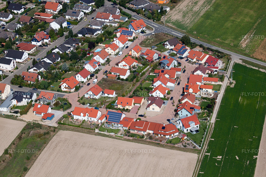 Luftbild: Baustellen zum Neubau- Wohngebiet einer Einfamilienhaus- Siedlung Im Bannholtz bei Landau (Pfalz) im Ortsteil Hayna in Herxheim im Bundesland Rheinland-Pfalz in Deutschland. Foto: IMG_21211.jpg vom 13.09.2009 durch Werner Riehm/FLY-FOTO.de