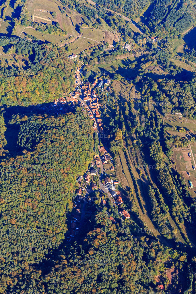 Luftbild: Ortsansicht von Westen in Oberschlettenbach im Bundesland Rheinland-Pfalz in Deutschland. Foto: IMG_095251.jpg vom 16.10.2016 durch Werner Riehm/FLY-FOTO.de