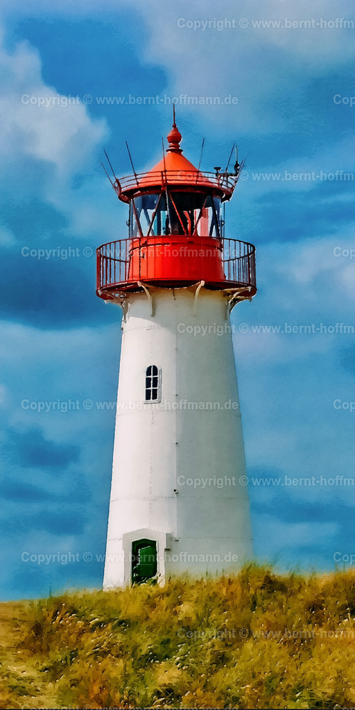 PDM2_2469_LT-ListW_60x120 | DIGITALKUNST. Leuchtfeuer List-West auf Sylt. __ Auf dem Ellenbogen - am nördlichen Ende der Insel Sylt - stehen zwei Leuchtfeuer. Das Seezeichen ist ein " Leit- und Orientierungsfeuer ". Der kleine Turm ist 19 Meter hoch. - Realisiert mit Pictrs.com