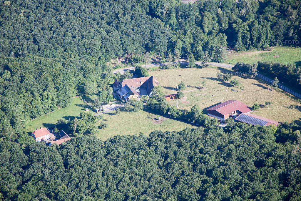 Aerial view: View of the town in Drachenbronn-Birlenbach in the state Bas-Rhin, France.Photo: IMG_082979.jpg taken on 06/26/2015 by Werner Riehm/FLY-FOTO.comResolution of the original: 5472 x 3648 px