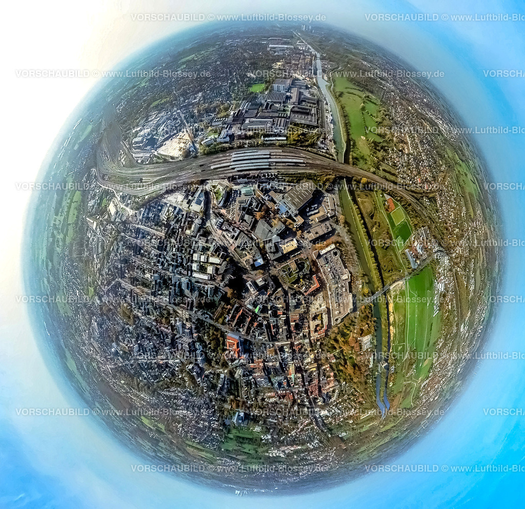 Hamm20221020_7_Hauptbahnhof | Luftbild, Hamm (Westf) Hauptbahnhof, Datteln-Hamm-Kanal, Fluss Lippe, City, Fisheye Aufnahme, Fischaugen Aufnahme, 360 Grad Aufnahme, Hamm, Ruhrgebiet, Nordrhein-Westfalen, Deutschland