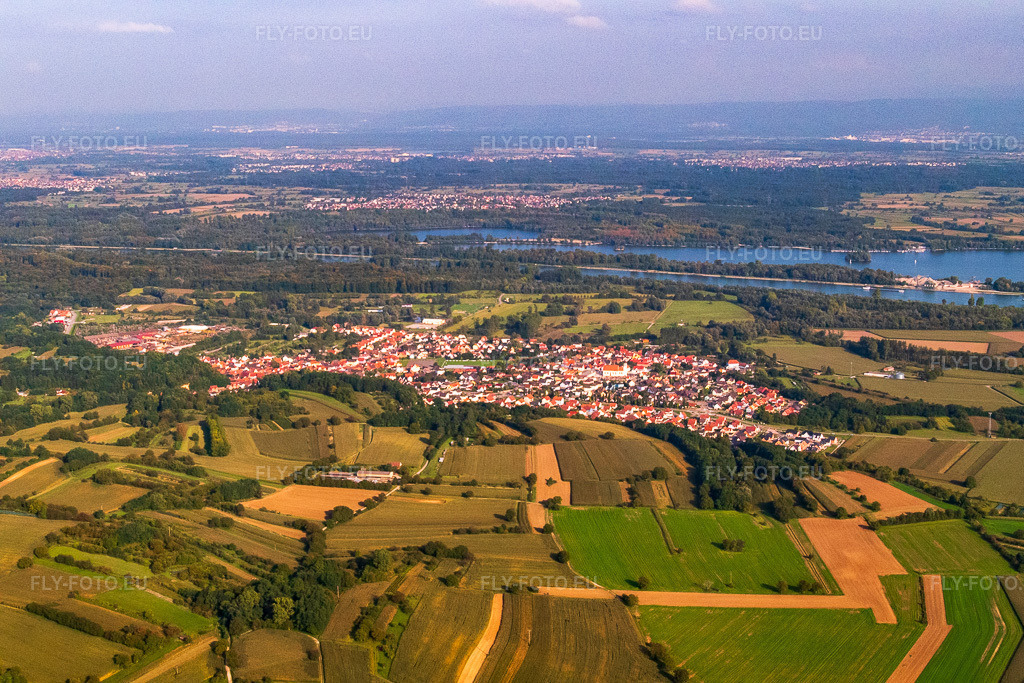 Vue aérienne: Vue du village depuis l'ouest, sur les rives du Rhin à Mothern dans le département Bas Rhin, France – .Photo: P1000859.jpg prise le 15/09/2014 par Werner Riehm/FLY-FOTO.eu – Résolution de l'original: 5243 x 3495 px