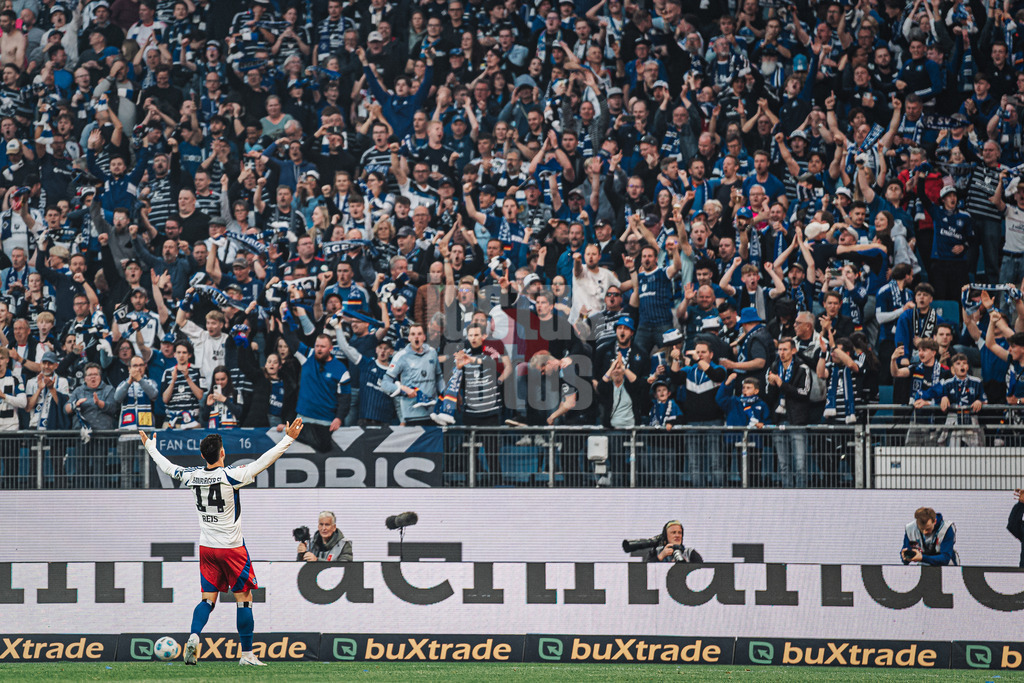 Fußball | Männer | Saison 2024/2025 | 2. Fußball-Bundesliga | 33. Spieltag | Hamburger SV vs. SSV Ulm 1846 | 10.05.2025 | Torjubel von Ludovit Reis (#14, HSV)