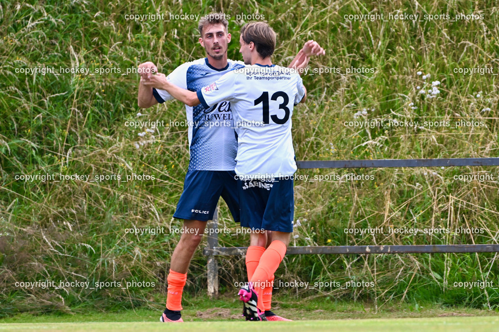 SC Magdalen vs. DSG Ledenitzen | #14 Tim Kovacic DSG Ledenitzen, #13 David Erich Enzi DSG Ledenitzen, Jubel DSG Ledenitzen, SC Magdalen vs. DSG Ledenitzen, SC Magdalen vs. DSG Ledenitzen am 19.07.2024 in Villach (Sportplatz Madalen), Austria, (Photo by Bernd Stefan)