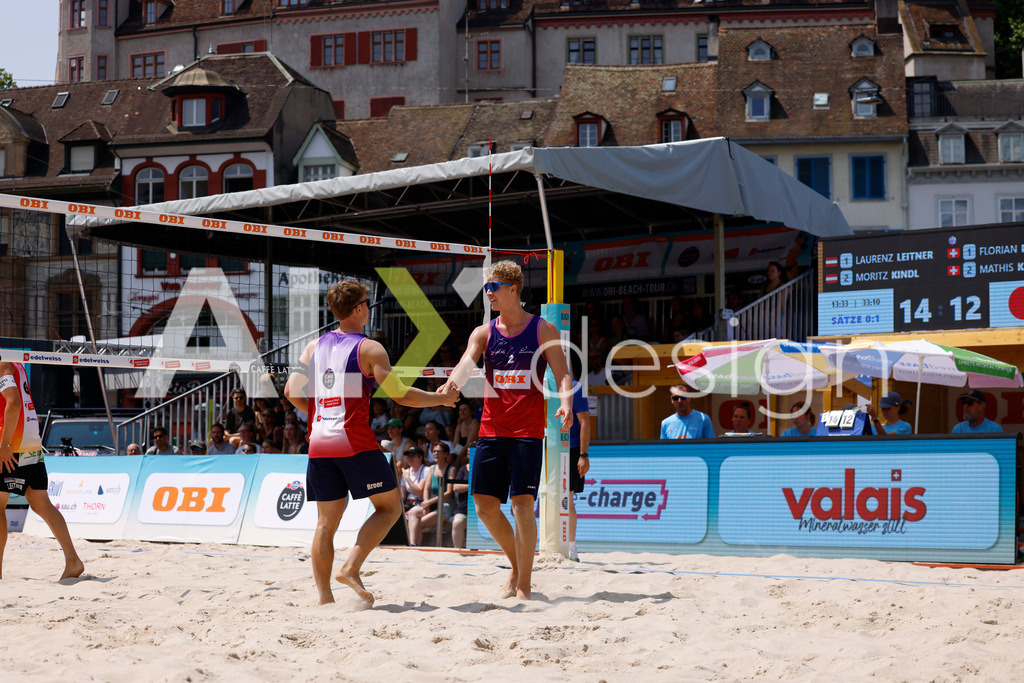 Obi BeachTour 2026 - Basel | BASEL, SWITZERLAND - JULY 19: FLORIAN BREER (SUI) and MATHIS KÄLIN (SUI) during the Obi BeachTour 2026 match between LEITNER / KINDL (AUT) and BREER / KÄLIN (SUI) at Barfüsserplatz on July 19, 2026 in Basel, Switzerland. - Realisiert mit Pictrs.com