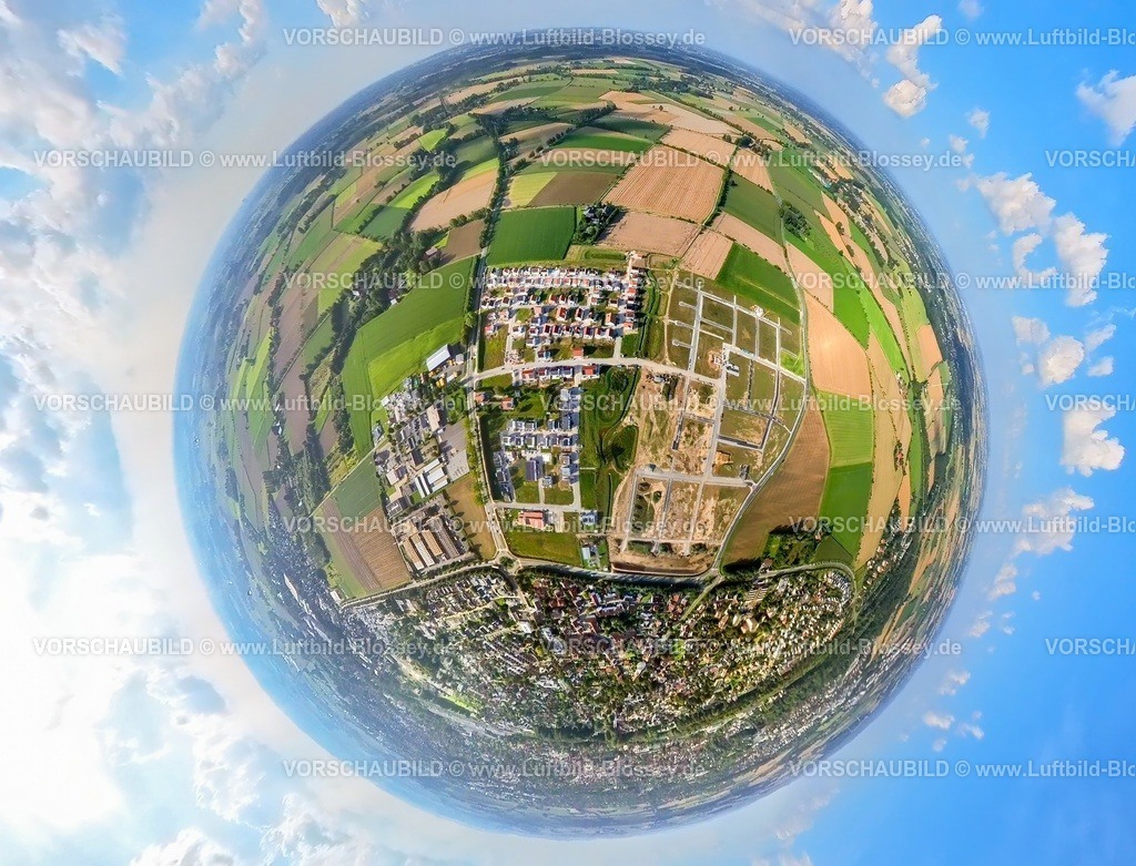 Soest230891042 Neubaugebiet Mersch-topaz | Luftbild, Mersch Neuer Soester Norden Baustelle und Neubaugebiet, Erdkugel, Fisheye Aufnahme, Fischaugen Aufnahme, 360 Grad Aufnahme, tiny world, Walburger, Soest, Ruhrgebiet, Nordrhein-Westfalen, Deutschland