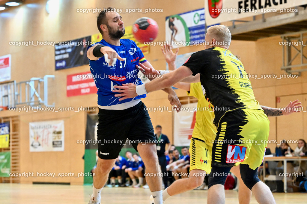 SC Ferlach vs. Bregenz Handball | #57 LEBAN Patrik SC Ferlach, #71 Schröder Andreas Bregenz Handball, SC Ferlach vs. Bregenz Handball, SC Ferlach vs. Bregenz Handball am 28.09.2024 in Ferlach (Ballspielhalle Ferlach), Austria, (Photo by Bernd Stefan)