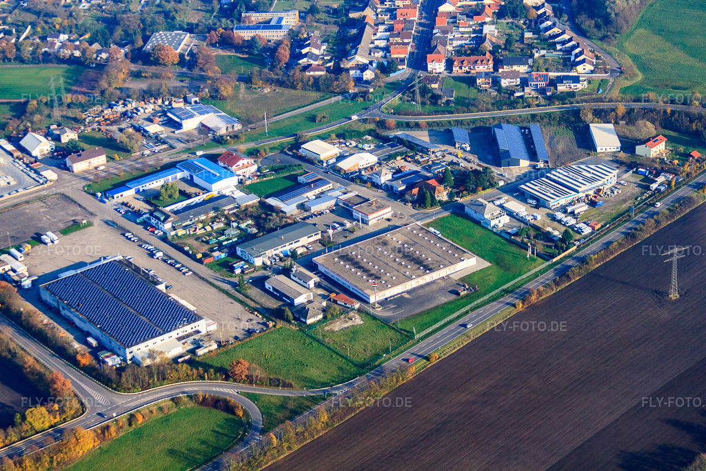 Luftbild: Industriegebiet in d. Kuhweid mit KHW World Wide GmbH, Kail Interfood GmbH und BWG Bauservice und Gerüstbau GmbH im Ortsteil Huttenheim in Philippsburg im Bundesland Baden-Württemberg in Deutschland.Foto: IMG_60942.jpg vom 18.11.2013 durch Werner Riehm/FLY-FOTO.deAuflösung des Originals: 4752 x 3168 pxKHWW.COM