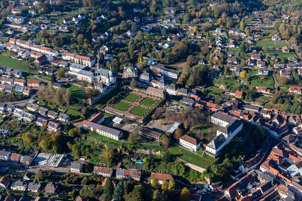 Luftbild: St. Anna und St. Philipp (Schlosskirche), Orangerie und Barockschloß über der Stadt in Blieskastel im Bundesland Saarland in Deutschland. Foto: IMG_144002.jpg vom 27.10.2024 durch Werner Riehm/FLY-FOTO.de