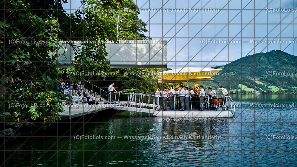 172034_Luftbild_XXXX-Chopin-Festival_Ausklang_Seebuehne Lunz | (C)FotoLois.com, Alois Spandl. XXXX. Chopin-Festival in der Kartause Gaming, musikalischer AUSKLANG auf der Seebühne Lunz mit dem Blasorchester der Miltärmusik Niederösterreich unter der Leitung von Oberst Adolf Obendrauf, So 18. August 2024.