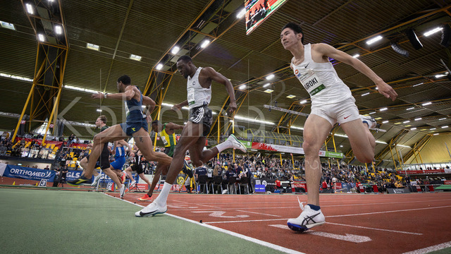 Indoor Meeting Dortmund, 08.02.2026 | DORTMUND, GERMANY - FEBRUARY 8:  Kaito Kuroki (Japan) crossing the finish line during the Indoor Meeting Dortmund at the Helmut-Koernig-Halle on February 8, 2026 in Dortmund, Germany. (Photo by Axel Kohring/Beautiful Sports Int.)