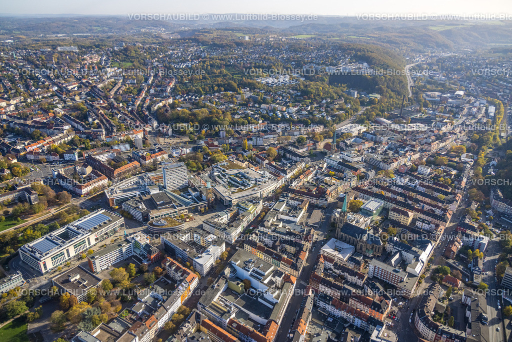 Hagen221015985 | Luftbild, City, Innenstadtansicht mit Volme Galerie und Rathausturm, Mittelstadt, Hagen, Ruhrgebiet, Nordrhein-Westfalen, Deutschland