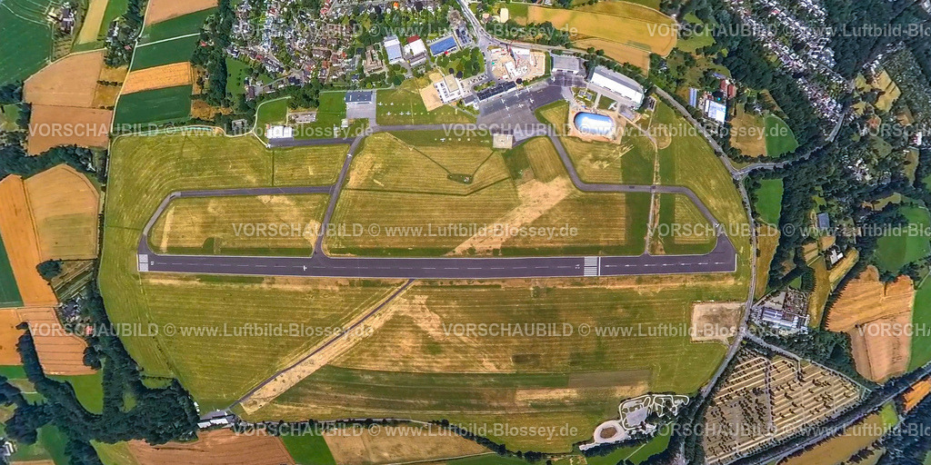 Essen230790010FlughafenEssenMuelheim | Luftbild, Flughafen Essen/Mülheim, Startbahn und Landebahn, Zeppelinhalle, Erdkugel, Fisheye Aufnahme, Fischaugen Aufnahme, 360 Grad Aufnahme, tiny world, Holthausen - Südost, Mülheim an der Ruhr, Ruhrgebiet, Nordrhein-Westfalen, Deutschland