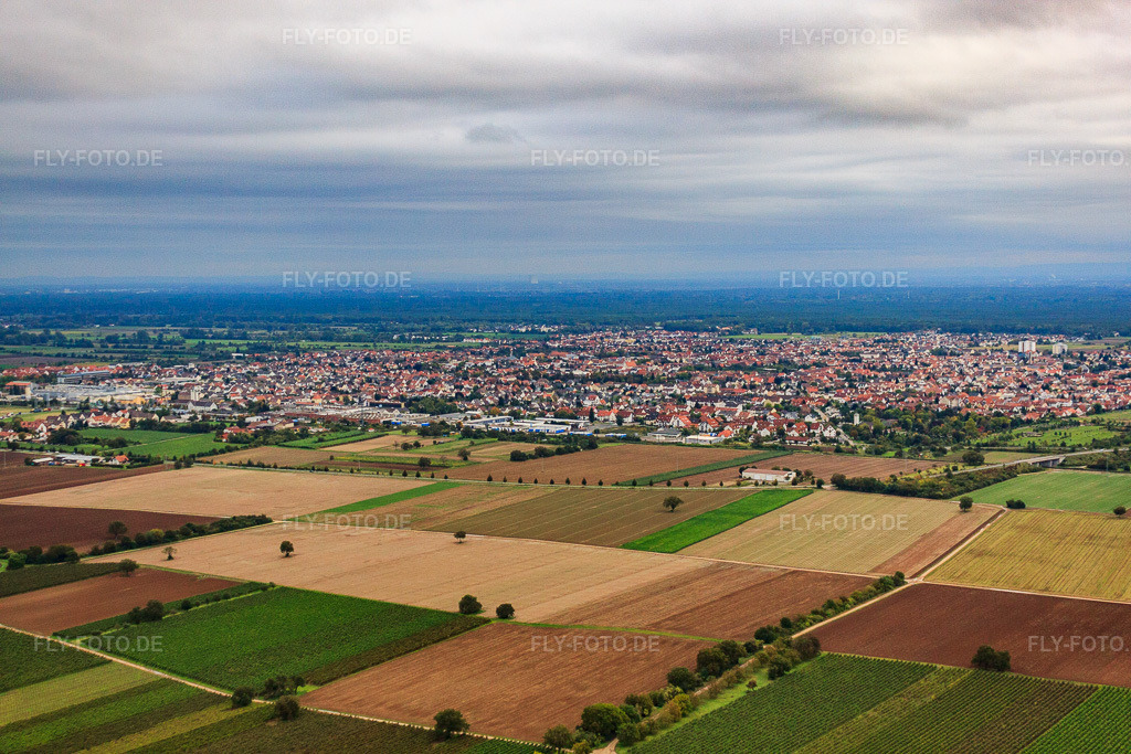 Luftbild: Ortsansicht von Westen im Ortsteil Dannstadt in Dannstadt-Schauernheim im Bundesland Rheinland-Pfalz in Deutschland. Foto: IMG_34178.jpg vom 02.10.2010 durch Werner Riehm/FLY-FOTO.deAuflösung des Originals: 4752 x 3168 px